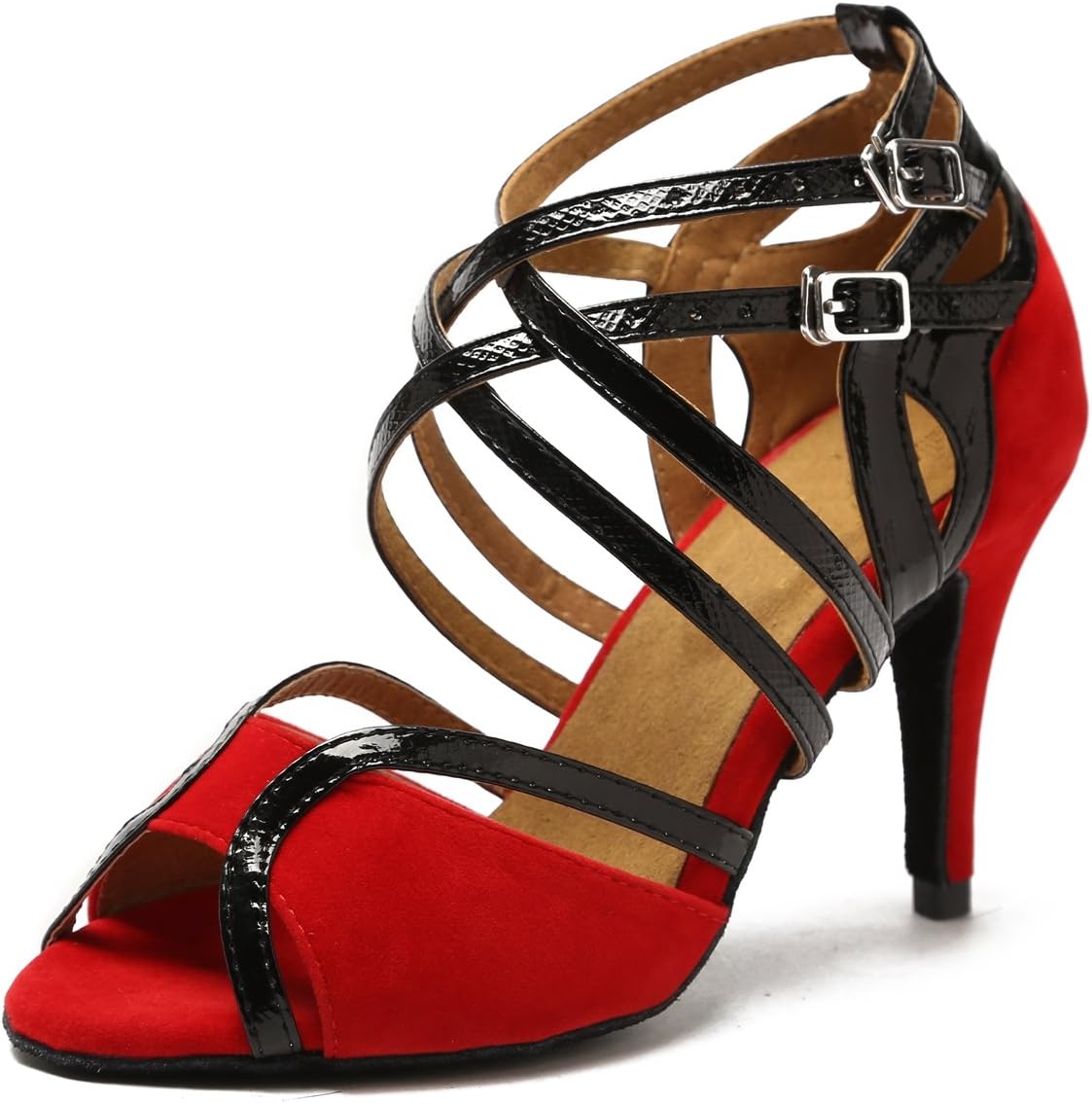 Minishion Women's Latin Ballroom Fashion Strappy Suede Dance Shoes Wedding Party Sandals QJ6132