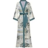 Horezsie Women's Long Silk Robes Long Satin Robes Long Kimono Robes Floral Silky Bathrobes Dressing Gown, One Size