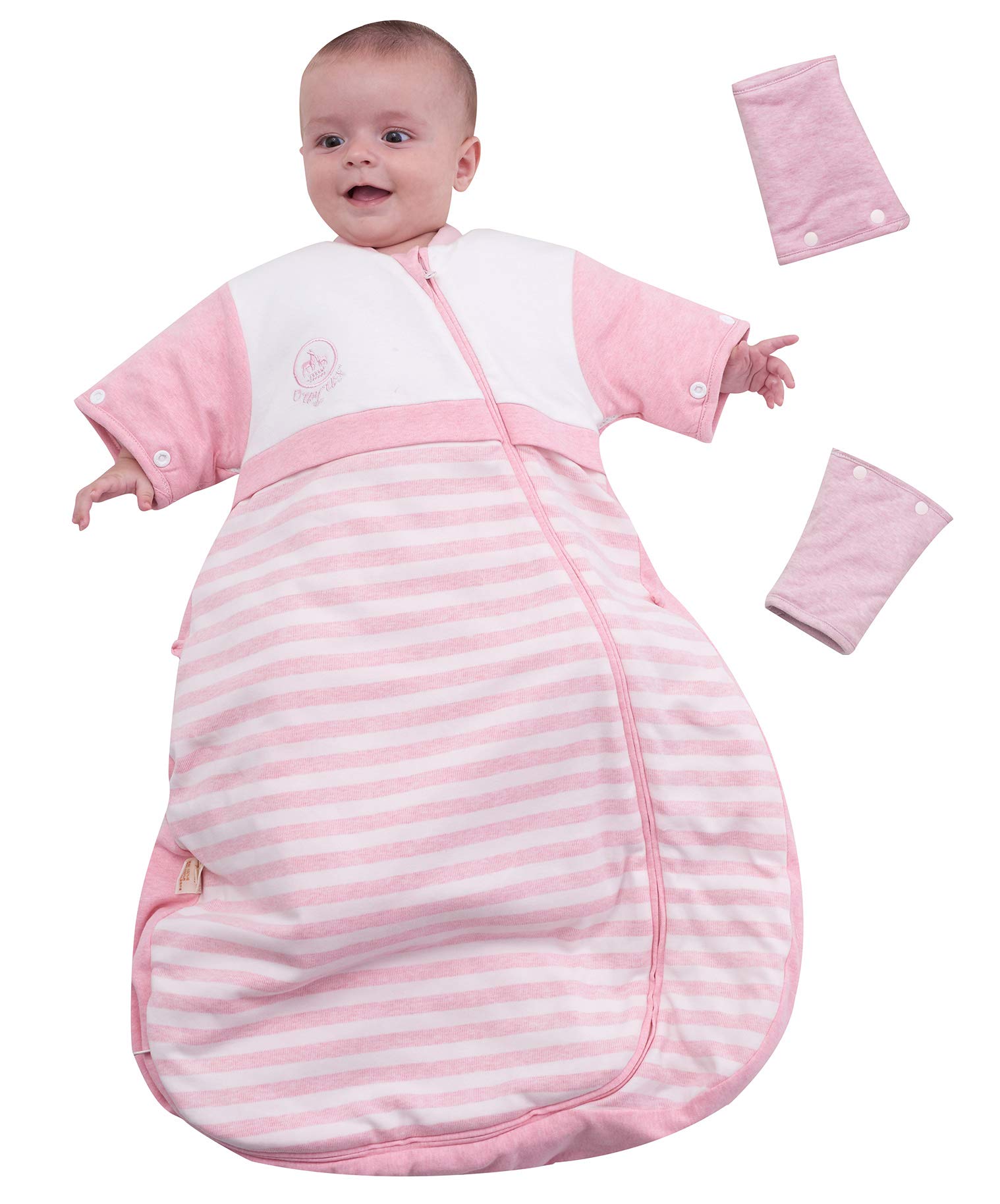 OuYunOuYun Baby Organic Sleeping Bag Detachable Sleeve Wearable Blanket,Pink,150g Filling for 50-68℉