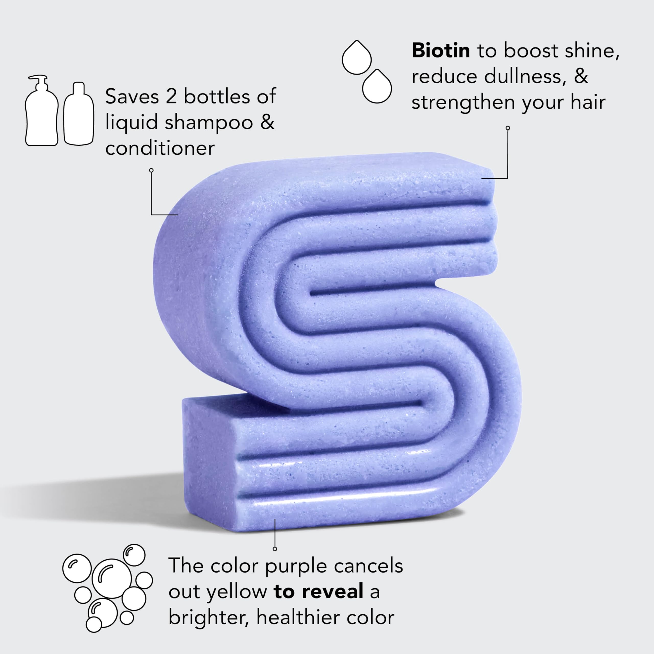 Kitsch Toning Purple Shampoo For Blondes & Color Treated Hair - Shampoo Bar For Women and Men - Biotin Shampoo for Strengthening & Neutralizing Brassy Tones - Vegan, Silicone & Sulfate Free - 3.2 oz