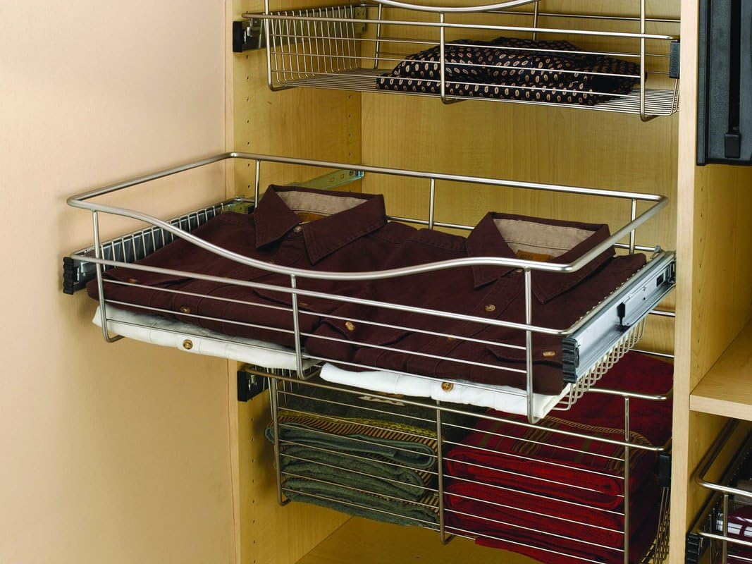 Amazon Com Rev A Shelf Cb 241407sn 5 24 X 14 X 7 Pull Out Closet Basket Satin Nickel Closet Shelves Kitchen Dining