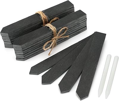 KINGLAKE 20Pcs Slate Plant Labels with Talcum Pen 15x2cm Reusable Garden Markers