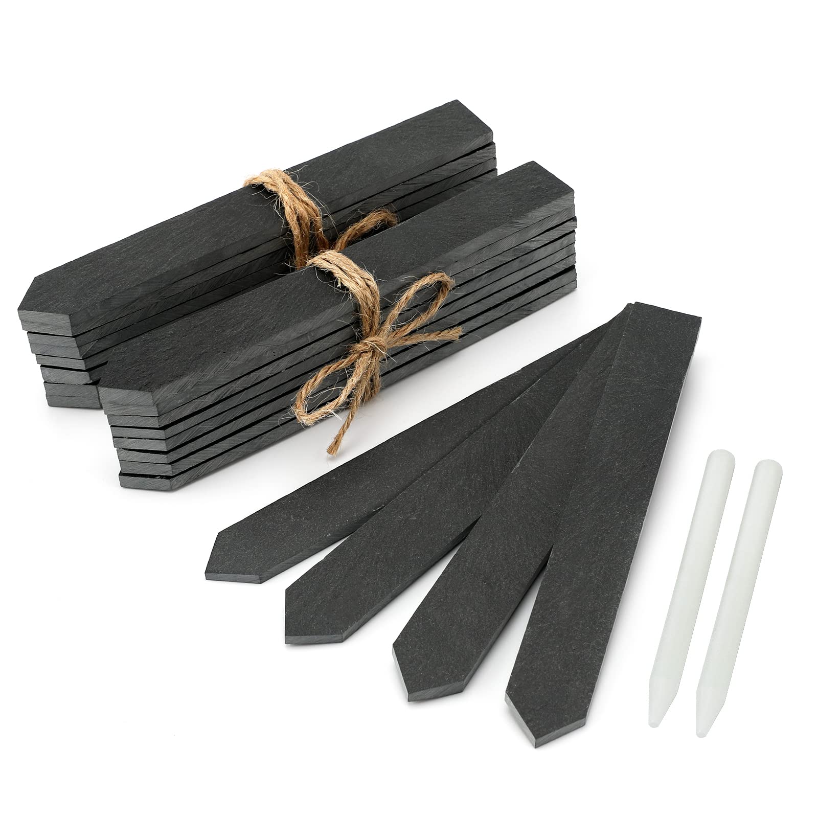 KINGLAKE 20Pcs Slate Plant Labels and Talcum Pen, Natural Slate Plant Markers Labels for Outdoor Plants, Reusable Garden Markers Signs for Vegetable Patch, Herbs, Potted Plants, Flowers (15x2cm)