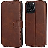 QLTYPRI Case for iPhone 16 Pro Premium PU Leather Simple Wallet Case [Card Slots] [Kickstand] [Magnetic Closure] Shockproof Flip Cover for iPhone 16 Pro(6.3 inch) - Brown