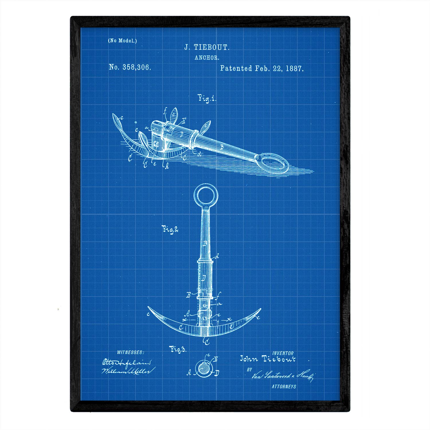 Nacnic Poster patent Anchor. Sheet with old design patent A3 size with blue background