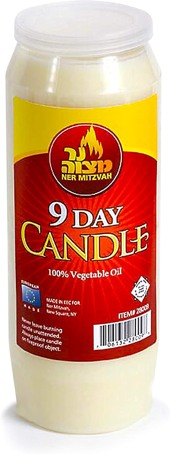 Ner Mitzvah 9 Day Yartzeit Candle - Pack of Two - Kosher Yahrtzeit Memorial and Yom Kippur Candle in Plastic Holder: Home & Kitchen