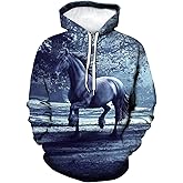 Srcnhim Novelty Horse 3D Print Hoodie Animal Hoodies Sweatshirt Pullover for Men Women