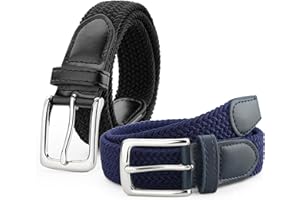 LEACOOLKEY Kids 2 Pack Elastic Braided Belts Stretch Golf Belts for Boys and Girls Aged 3-12 Years