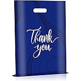 100 Pack Navy Thank You Bags - Plastic Bags with Handles, 9 x 12 Inches (2.36 Mil Thickness)