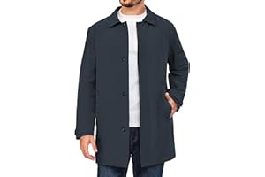 Little Donkey Andy Men's Waterproof Mid-Length Trench Coat, Lightweight Long Rain Coat, Single Breasted Overcoat