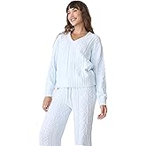 PJ Salvage Womens Cable Crew Lounge Long Sleeve Sweater Top