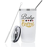 Onebttl Bridge Players Gifts for Women, 20oz/590ml Double Wall Vacuum Insulated Stainless Steel Tumblers Cups - Bridge Queen, White