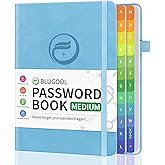 Password Book with Alphabetical Tabs, Password Keeper for Seniors 5.3"x7.7" | Hardcover Password Notebook with Colorful Individual tabs, Password Organizer for Website Logins, Blue