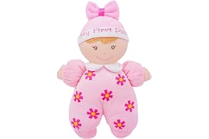 June Garden 9" My First Doll Sienna - Soft Plush Baby Doll with Rattle - Pink Outfit