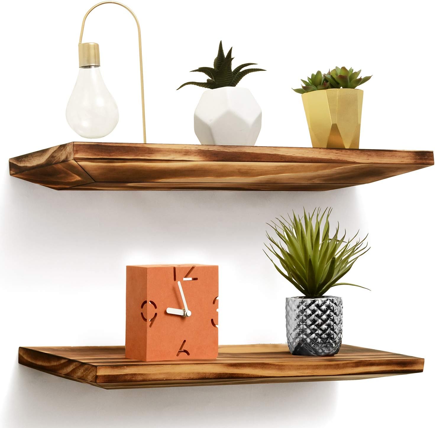 ArtBroz Rustic Floating Shelves for Wall - Set of 2 Heavy Duty Wood Shelves, 24x6.7x1.7 Inch, Deep Long Chunky Floating Wall Shelf, Grade-A Pine Wood +Smart Hidden Mounts +Premium Anchors [Float]