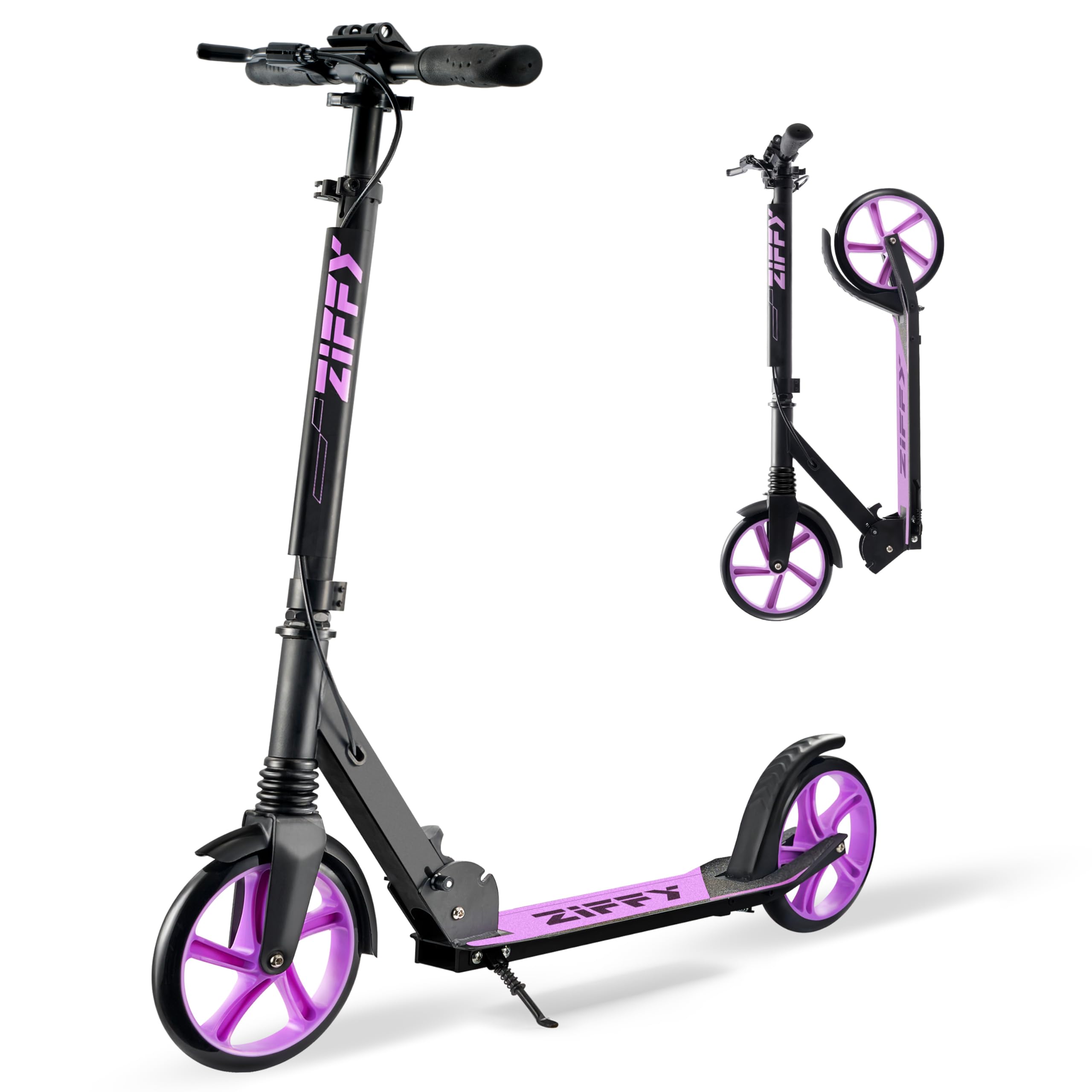 ZIFFY-Kick Scooter for Kids Ages 8-12, Kids Scooter Adjustable Height, Foldable, Safe & Smooth Ride, Ideal for Boys & Girls Outdoor Fun(Black, Purple, Green)