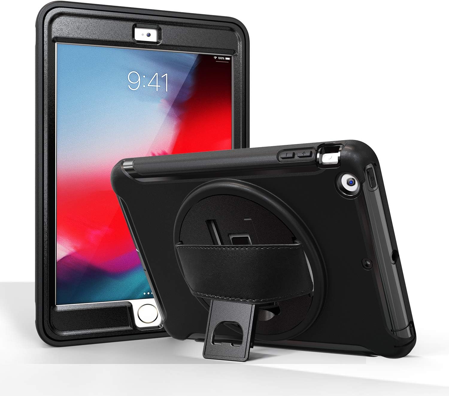 MadeRy Kids Case for iPad Mini 3 / Mini 2 / Mini 7.9 inch, Full-body Shockproof Stand Case Cover with Rotatable Hand Strap. (Black)