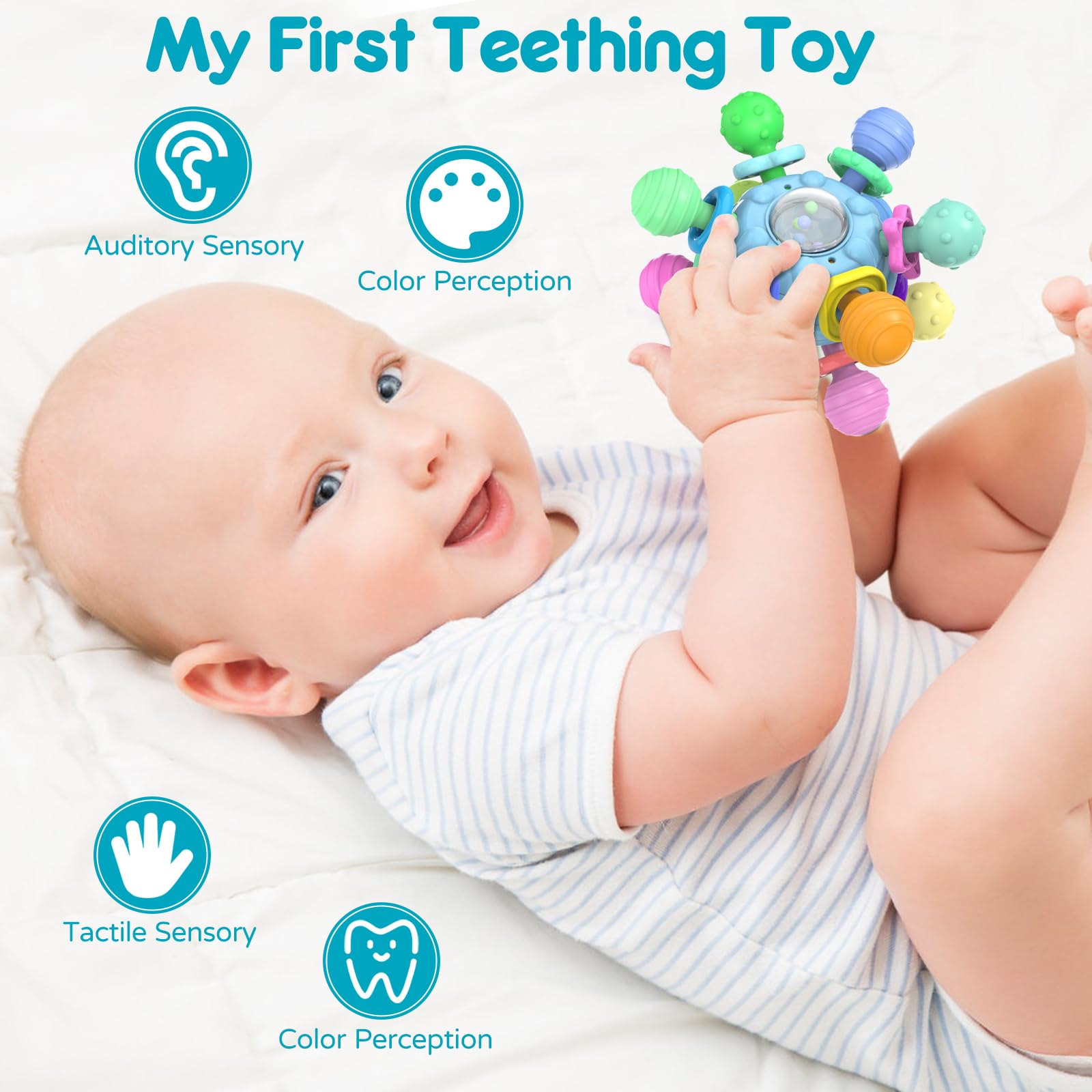 Teething Toys for Babies 6-12 Months: Sensory Toys for Infant - Newborn Gifts for Boys Girls Baby Learning Developmental Toys Chewable Freezable