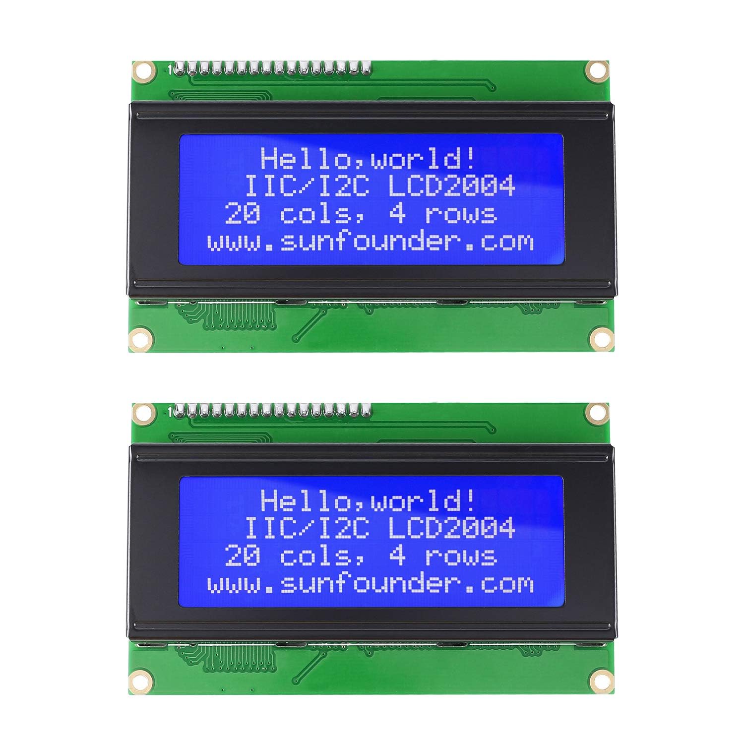 SUNFOUNDER LCD2004 Module with 3.3V Backlight compatible with Arduino R3 Raspberry Pi Display of 20x4 White Characters on Blue Background (2 Pcs)