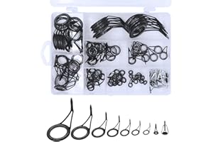 IZTOR 90pcs 9 Sizes Fishing Rod Guide Tip - Spinning Eyes Rings Top Guides 60Pcs, Silver Integrated All Stainless Steel Bait Casting Rod Repair Kit