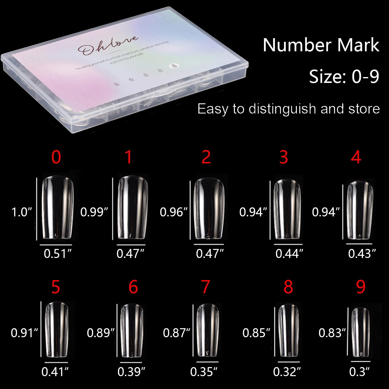 500Pcs Square Nail Tips Full Cover Clear Fake Nail Tips for Acrylic Nails, Size 0~9 - Image 3