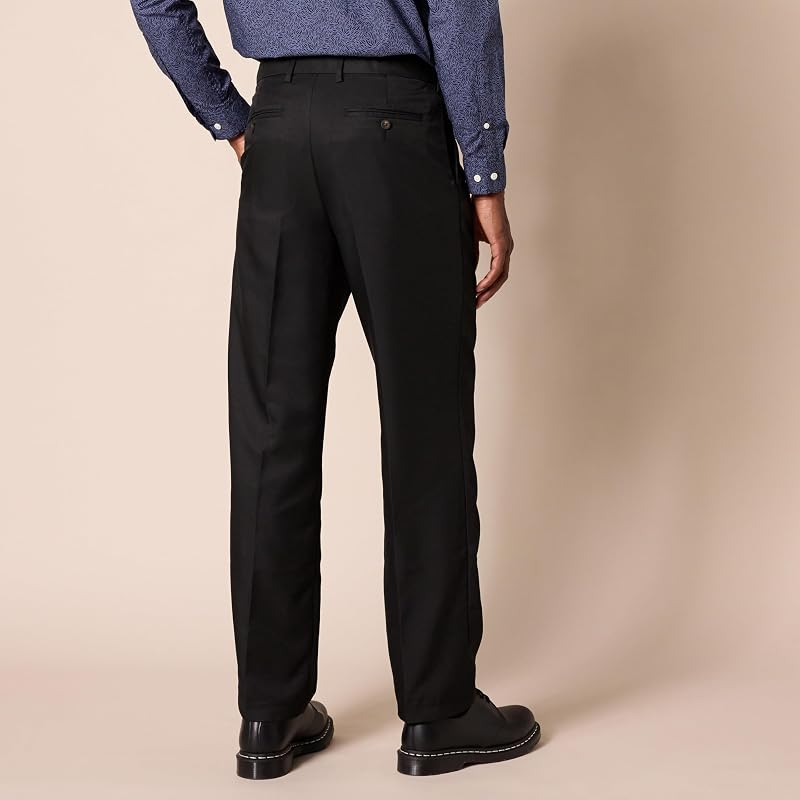 Pantalon Habillé à Pinces à Taille Ajustable Coupe Classique Homme, Noir, 28W / 28L