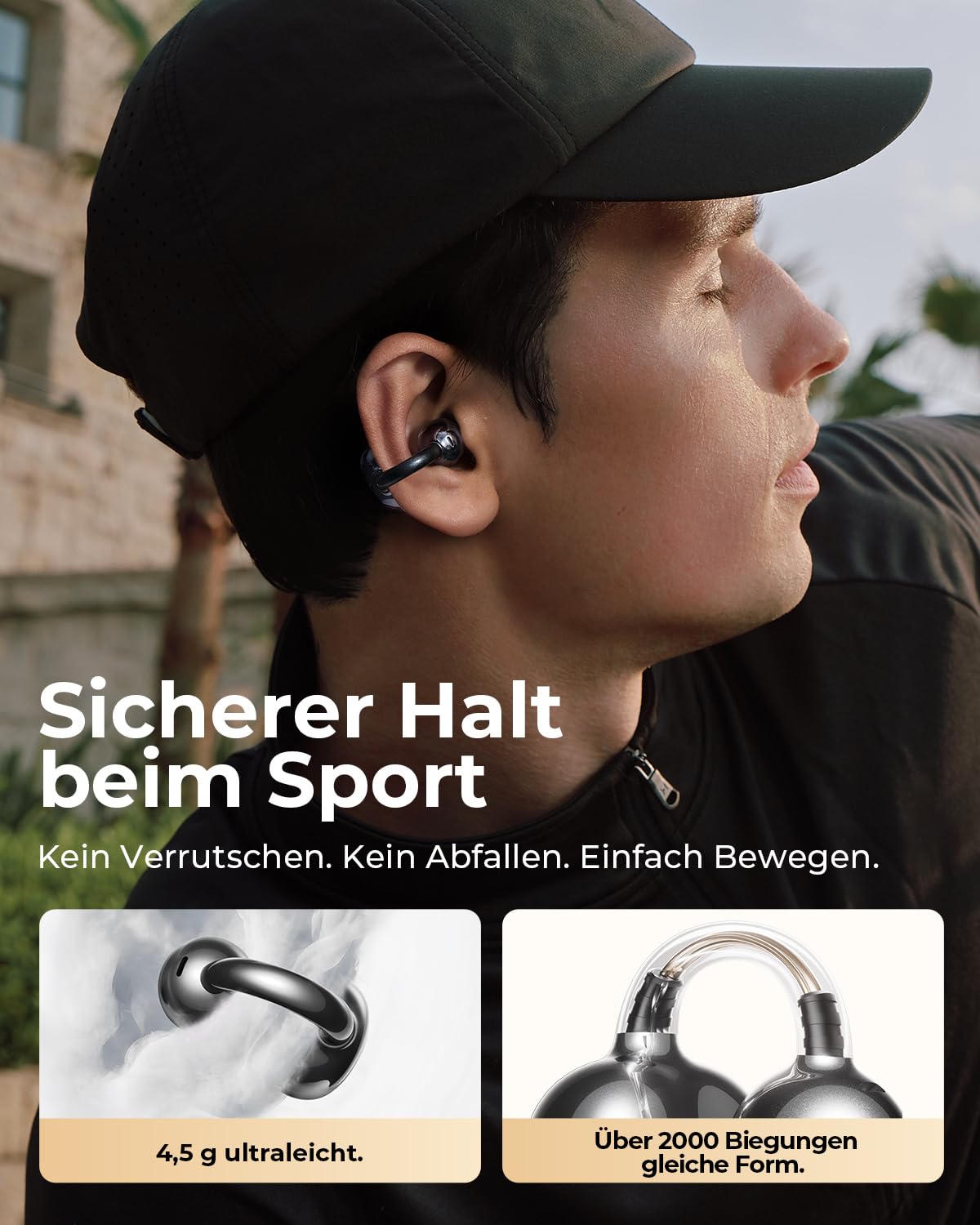 SANAG Open Ear Kopfhörer, Clip on Kopfhörer, Bluetooth 6.0, 42H Spielzeit, IP67 Wasserdicht, ENC Geräuschunterdrückung für Anrufe, Sicherer Halt für Laufen, Radfahren & Wandern 5