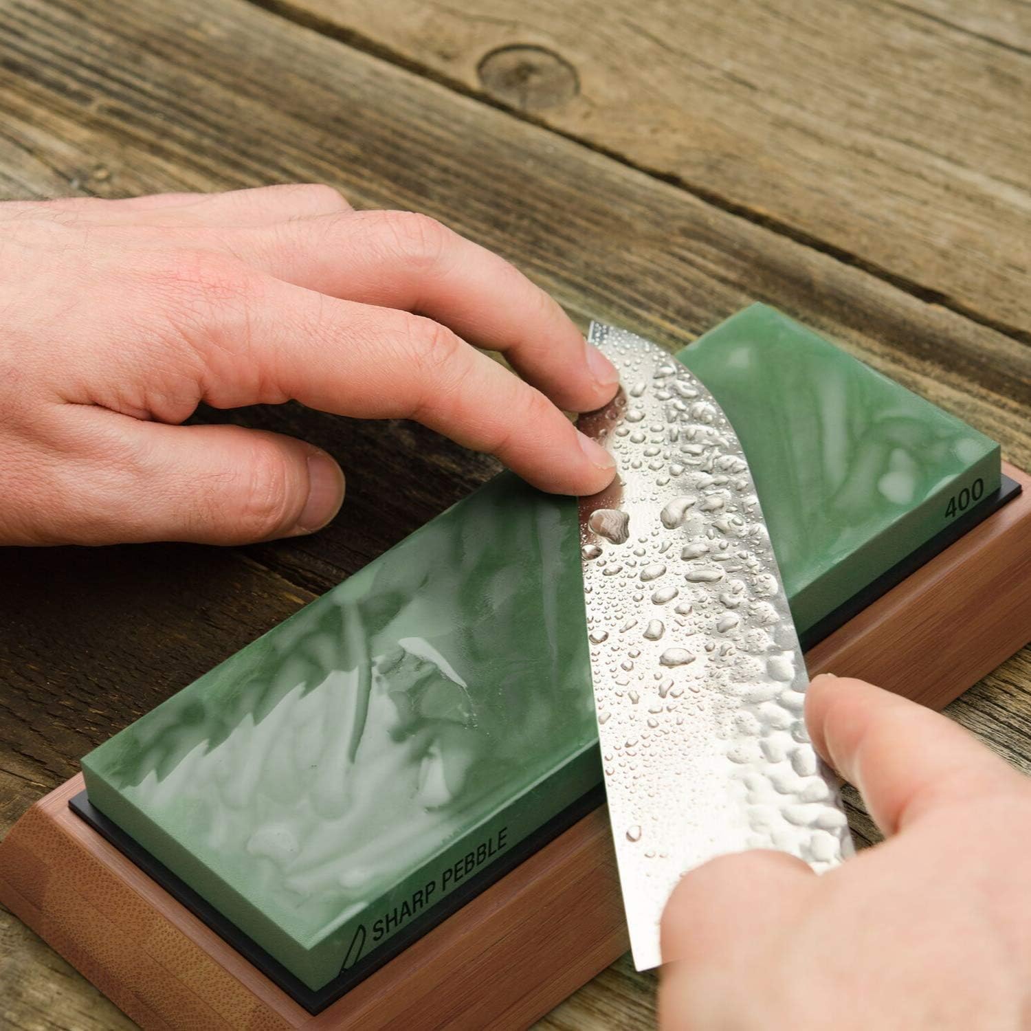 Sharp Pebble Extra Large Sharpening Stone Set - Whetstone Knife Sharpener Set - Grits 400/1000/6000 Waterstone & Flattening Stone - Kitchen Knife Sharpener with NonSlip Bamboo Base - - 