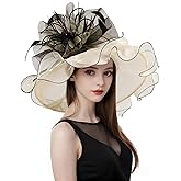 yrsZX 2025 Derby Hats for Women Organza Church Wedding Tea Party Hats Floral Fascinator Wide Brim Sun Hat