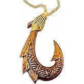 Hawaiian Jewelry Koa Wood Hand Carved Fish Hook Necklace from Maui, Hawaii