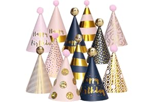 PixiPy Birthday Party Hats, 12 Colorful Cone-Shaped Celebration Headwear for Memorable Parties, Fun Birthday Party Supplies & Decorations