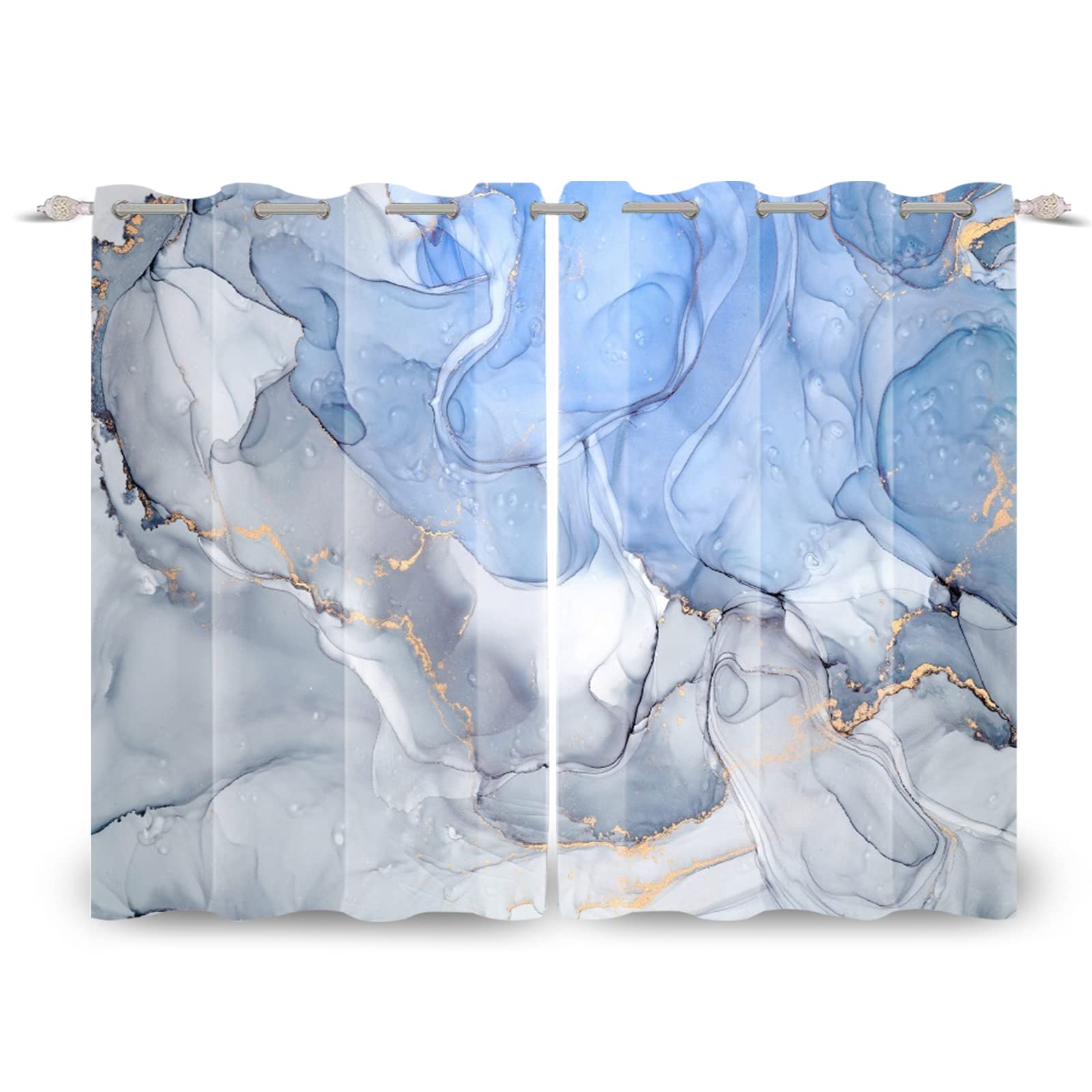 SDOTPMT 46x54inch, 2 Panels Marble Luxury Window Curtain Blue Grey Marble Texture Window Drapes Abstract Swirl Striped Gradient Window Treatment for Bedroom Thermal Insulated Blackout Curtain