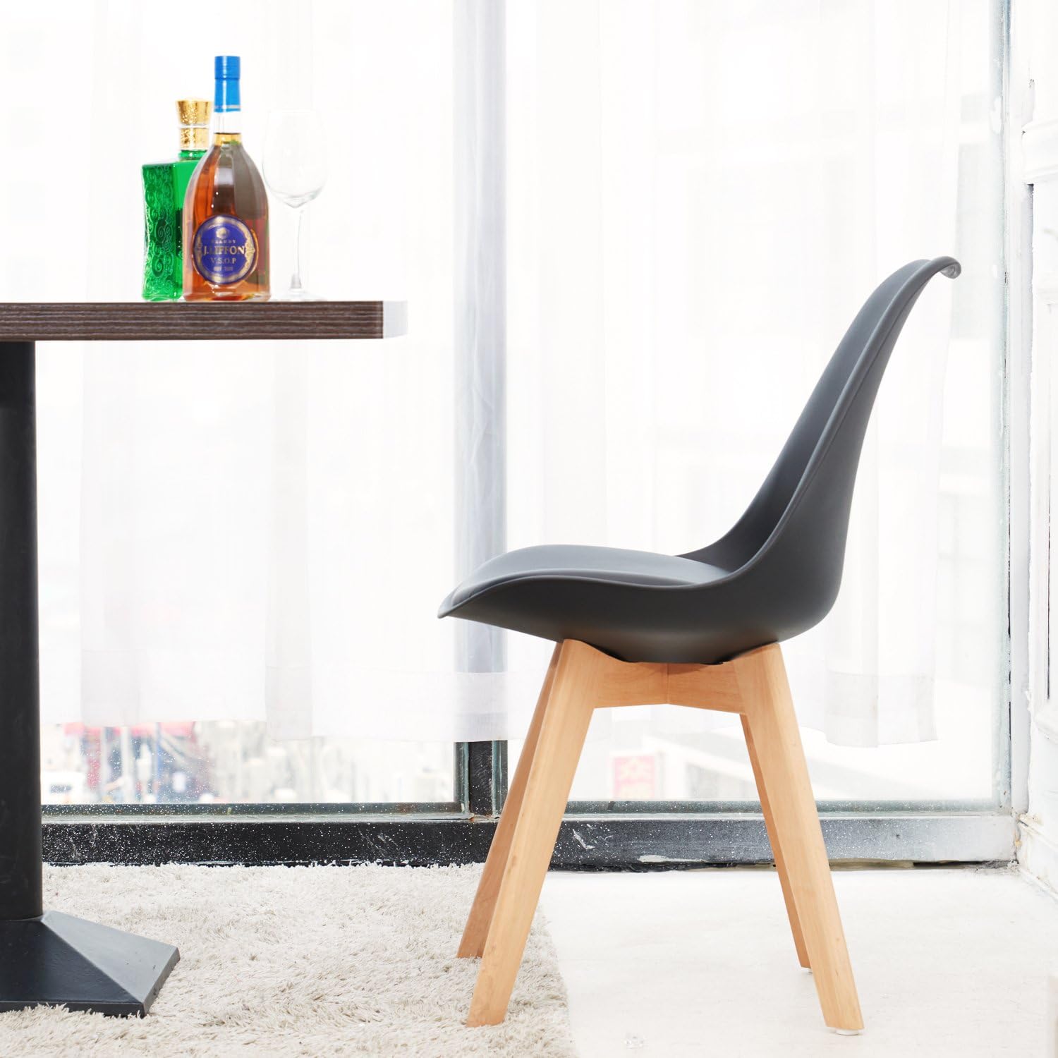 Cocina Redonda de Madera ELEGANTE MESA DE COMEDOR NEGRA Y 4 SILLAS