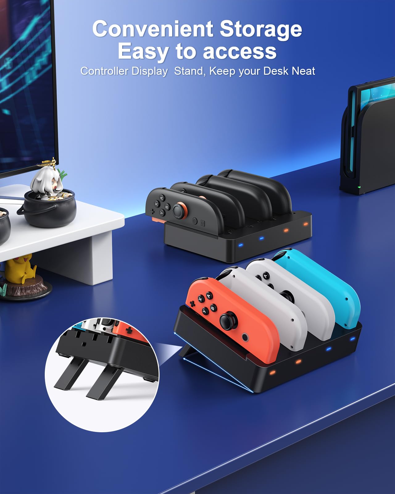 [Fit für Switch 2&1] 8 in 1 Controller Ladestation für Nintendo Switch 2/Switch1/OLED Modell Zubehör, WAXITY Schnelle Magnetische Horizontale Ladegerät für Joy Con 2 & für Joycon 1 mit USB Ladekabel 4