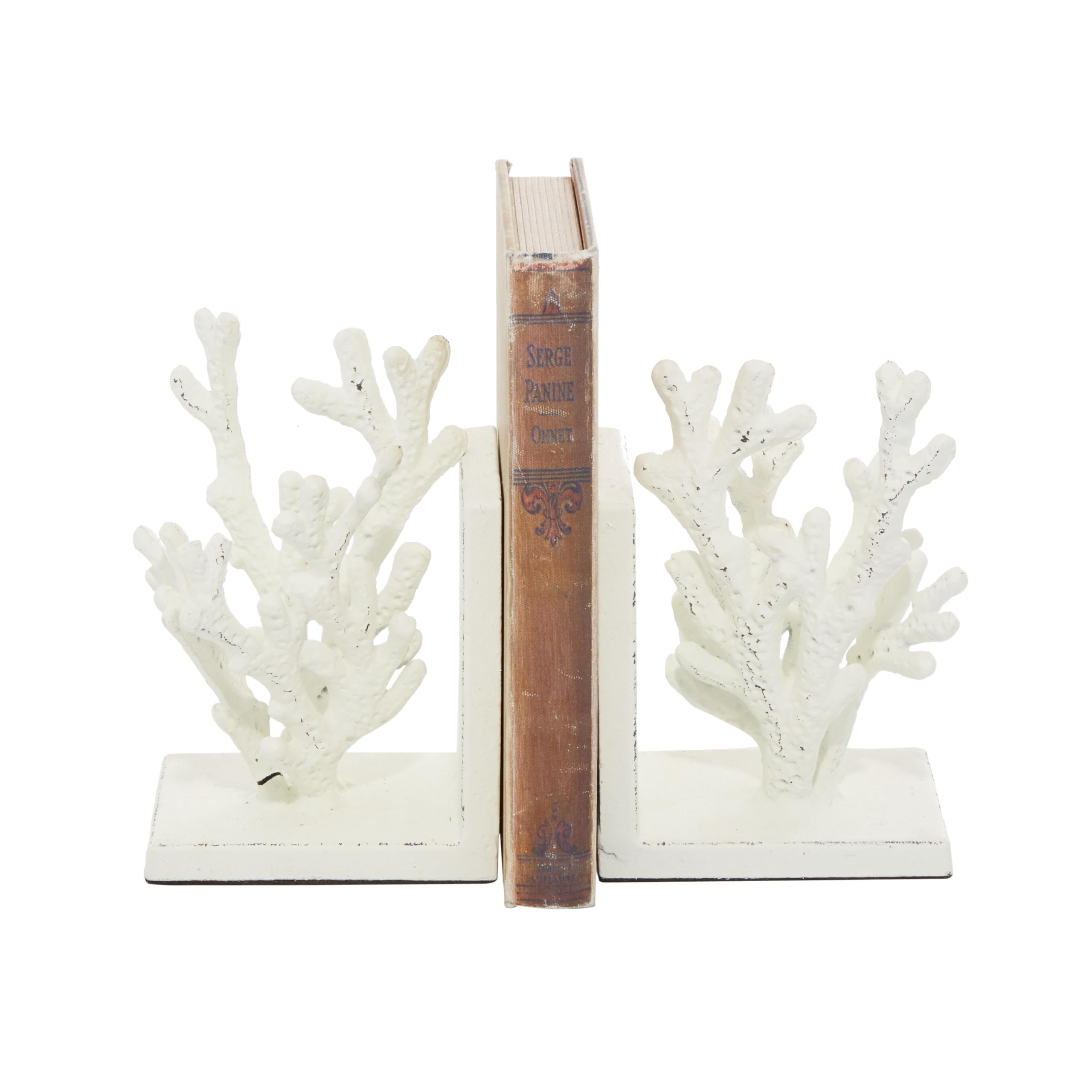 Deco 79 Metal Coral Bookends, Set of 2 5"W, 7"H, White