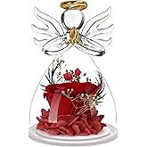 Valentines Day Rose Gifts for Her,Fresh Flowers for Delivery,Birthday Gifts for Women Mom,Preserved Flowers in Glass Angel Figurine,Angel Mothers Day Rose Gift for Mom Grandma,Red Gift Valentines