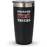 Rogue River Tactical Funny Firefighter Still PLays With Fire Trucks Stainless Steel Coffee Mug Tumbler With Lid Novelty Cup Great Gift Idea For Fire Fighter Deprtment Gift