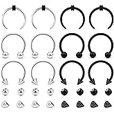 Ovxznts 16G 14G Surgical Steel Septum Rings Nose Septum Horseshoe Hoop Lip Smiley Piercing Jewelry Eyebrow Ring Daith Earrings Replacement Ball and Spike Set