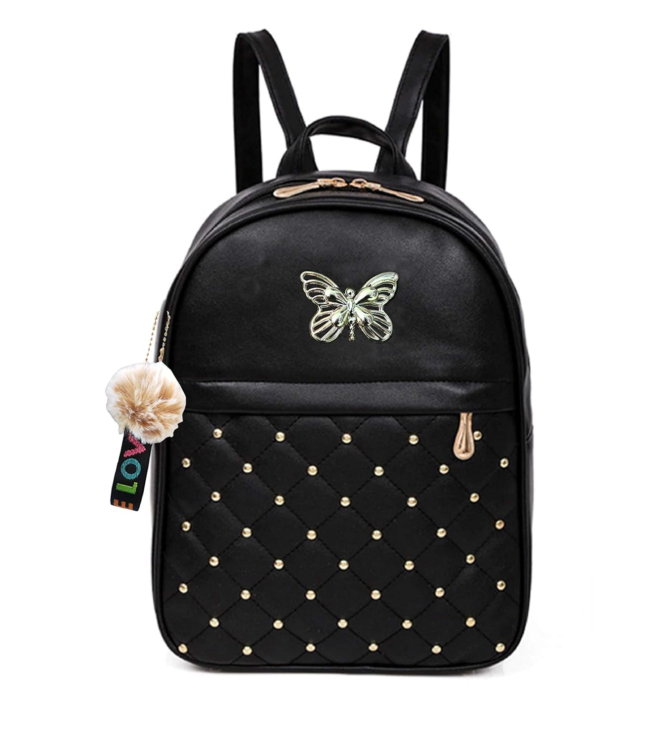 Black Colour PU Leather Butterfly Backpack for Girl’s