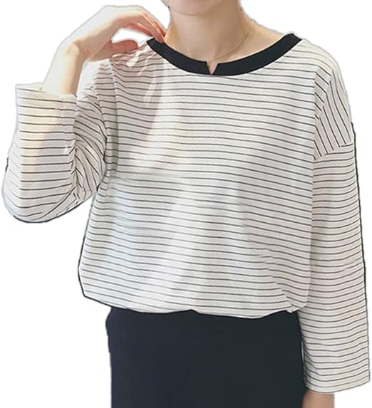 Amazon エンジェルムーン Angelmoon カットソー 長袖 ボーダー シャツ トップス レディース L 白 Tシャツ カットソー 通販