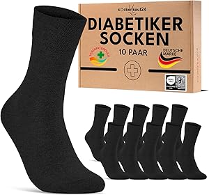 sockenkauf24 10 Paar Diabetikersocken für Herren & Damen ohne Gummibund & ohne Naht aus Baumwolle Diabetiker Socken mit Komfortbund ohne Gummi