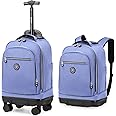 Hlrmsat Rolling Backpack with Detachable Wheels 18 inch Wheeled Laptop Backpack Carry on Luggage Bag for Women Men to Travel