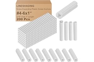 Lineshading 200 Pcs Expanding Plastic Screw Anchors 3/16" Hole White Plastic Anchors for Concrete Masonry Tile Cement Bolt Expansion Tube for #4,5,6 Screws, Fix to Wall Drywall or Other (1")