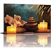 Zen Wall Art Bathroom Decor Zen Stones Orchid Flower Picture Spa Candle Canvas Prints Still Life Poster Meditation Painting for Spiritual Room Bedroom Decor Framed(Zen-04,12"x18")