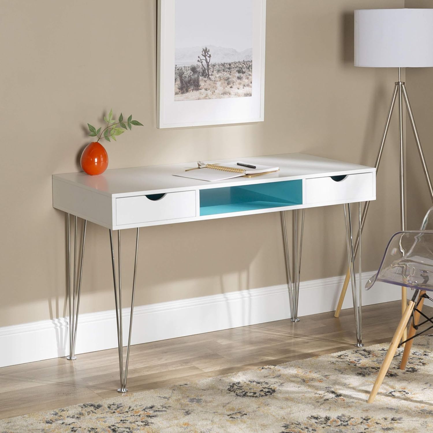 WE Furniture AZ48CA1AQ MidCentury Modern Hairpin Wood Computer Writing