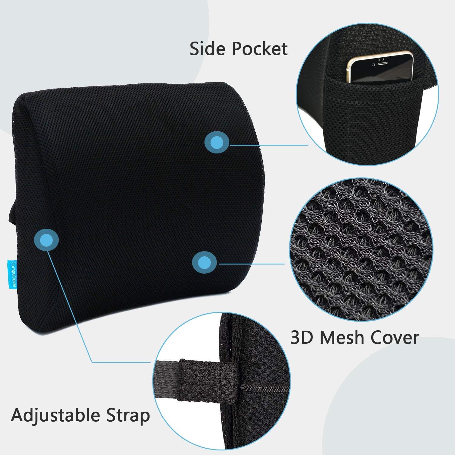 Coccyx Seat Cushion & Lumbar Support Pillow for Office Chair, Car, Wheelchair Memory Foam Chair Cushion for Sciatica, Lower Back & Tailbone Pain Relief Desk Pad with Adjustable Strap 3D Washable Cover : Office Products