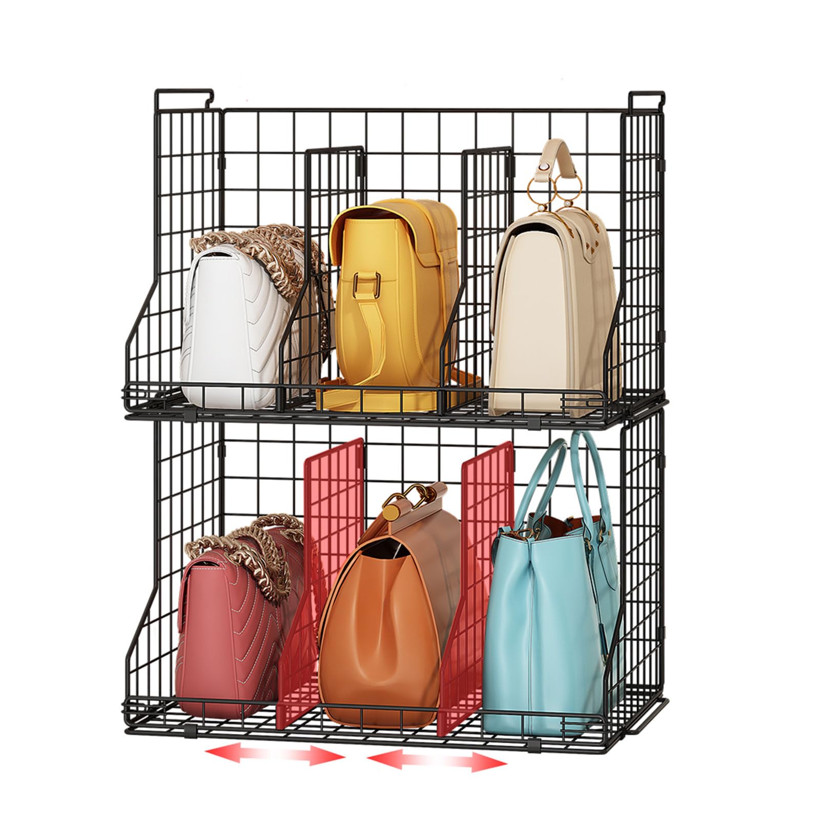 Photo 1 of Sonyabecca Purse Storage Organizer for Closet : Adjustable Dividers Handbag Organizer - Stackable Wire Handbags Storage Baskets - Wallets Tote Chain Bags Clutches