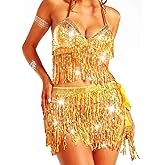 EARENT Belly Dancer Outfit Fringe Sequin Skirts Sets for Women