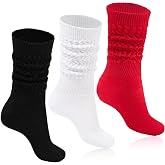 Moon Wood Women's Slouchy Socks for Boots, 3 Pairs Ribbed Knit Thick Warm Long Scrunchie Socks for Hiking &amp; Daily Wear