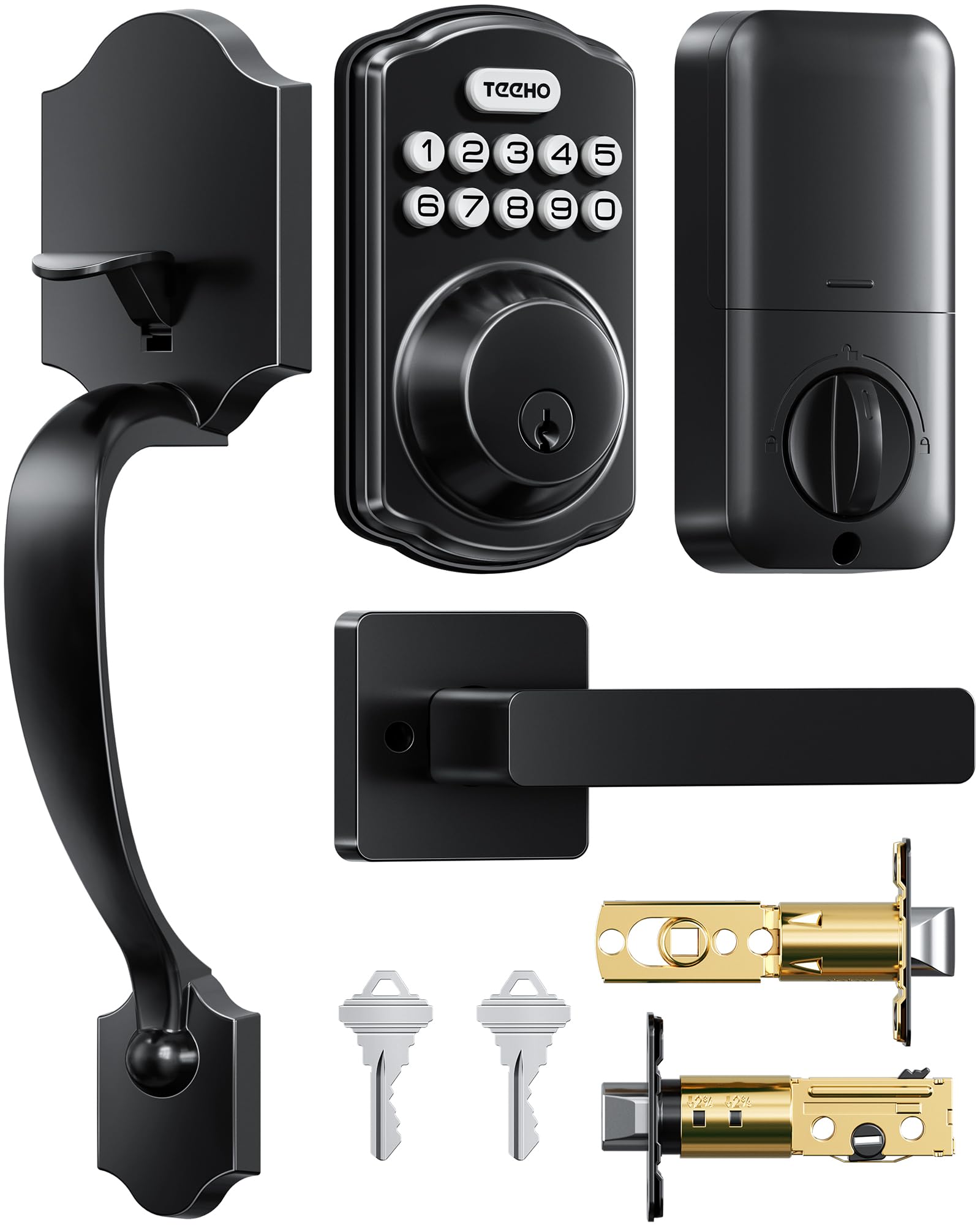 Photo 1 of TEEHO TK001H Keyless Entry Door Lock with Handle Set, Electronic Deadbolt Keypad Door Lock with Code, Smart Locks for Front Door, Exterior Door Handle, Auto-Lock, Easy to Install, Matte Black